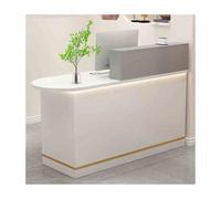 Scrivania moderna per reception con cassetti chiudibili per cliniche e vendita al dettaglio, elegante finitura bianca e grigio chiaro, orientamento a sinistra, 100 cm, perfetta per saloni di bellezza