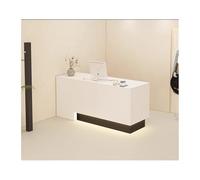 Scrivania moderna per reception, con cassetti con serratura, ampio spazio di archiviazione e illuminazione ambientale, elegante bancone frontale per uffici professionali, cliniche e aree d'attesa