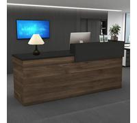 Scrivania moderna per reception, con cassetto, 99-241,3 cm, per salone, ufficio, hotel e negozi al dettaglio, elegante design ad angolo nero e noce, 180 x 60 x 100 cm