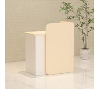 Scrivania moderna per reception, con cassetto bloccabile, per banco cassa e computer, piccola scrivania frontale per ufficio, salone, spa e boutique, finitura bianco caffè latte