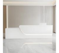 Scrivania moderna per reception, con cassetto luminoso a LED e sportello chiudibile a chiave, 140 cm, bianco, per negozi, cliniche e uffici, soluzione elegante per riporre oggetti per aree di attesa