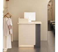 Scrivania moderna per reception, con luci a LED, cassetto e armadietto, piccolo mobile da ufficio in legno, per vendita al dettaglio e soluzione per la ricezione ad angolo dell'ufficio