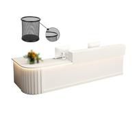 Scrivania moderna per reception con ripiani e cassetti per la gestione dei cavi, ideale per alberghi, cassieri e centri di formazione (A sinistra, 140 x 60 x 100 cm)