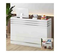 Scrivania moderna per reception, elegante bancone da ufficio con grande scrivania, design semplice, versatile per qualsiasi spazio, finitura bianca e argento, 120 cm, ideale per casa e ufficio