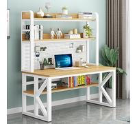 Scrivania moderna per studenti con ripiani e pannello forato, grande 119,4 cm, postazione di lavoro per casa e ufficio, elegante finitura naturale e bianca, perfetta per studio e nizzazione