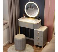 Scrivania moderna per trucco con specchio illuminato, elegante set da toeletta per donne e ragazze, con 4 cassetti e sgabello imbottito, perfetta per la decorazione della camera da letto (60 cm A)