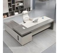 Scrivania Moderna per Ufficio direzionale, scrivania a L in Legno Grigio con cassetti e Spazio di archiviazione, Base a piedistallo, Gestione dei Cavi, Senza sedie, 79" x 63" L 29,5" A (Ritorno a des