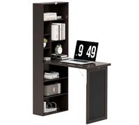 Scrivania Moderna Pieghevole Con Libreria E Lavagna, In Legno E Metallo, 98x51x153 Cm, Marrone