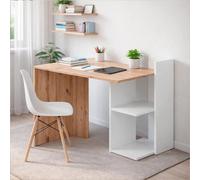 Scrivania Moderna Reversibile Con Vani Laterali A Giorno Mobile Desk Per PC Studio Home Office Struttura Resistente In Melaminico 100 x 52 x 78 Cm Bianco E Rovere