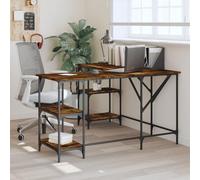 Scrivania Moderna Rovere Fumo 139x139x75 cm in Legno Multistrato con Design a L, Ampio Spazio e Piedini Regolabili per Ufficio o Casa, Scrivania Computer con Ripiani e Struttura Metallica