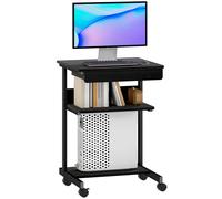 Scrivania Moderna Salvaspazio 56x51x79 cm con Cassetto Scorrevole e Ruote in Legno Ingegnerizzato e Metallo Nero