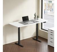 Scrivania Motorizzata Kimex 150 x 75 cm Bianco Bordi Arrotondati Base Nera