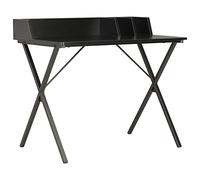 Scrivania Nera 80x50x84 cm Modern Office Desk with Raised Back & Side Edges, Compact Writing Desk for Home Office Study Room, Sturdy X-Shaped Legs & Storage Compartments, Assembly Black Workstation