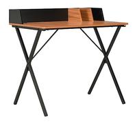 Scrivania Nera e Marrone 80x50x84 cm, Modern Office Desk with Raised Back & Side Edges, Compact Writing Table for Home Office, Study Room, Sturdy X-Shaped Legs, Spacious with Storage Compartments
