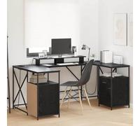 Scrivania nera effetto rovere, 182 x 101 x 87,5 cm, Computer Desk con vano portaoggetti, illuminazione a LED, Home Office Desks