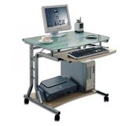 Scrivania pc compatta vetro metallo con ruote ripiani tastiera smart working