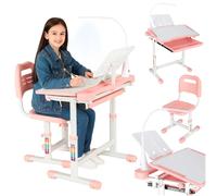 Scrivania per bambini regolabile con sedia e lampada LED, rosa