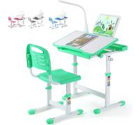 Scrivania per bambini, tavolo ergonomico e set scongelatore, con cassetto, supporto da lettura, lampada LED dimmerabile, regolabile in altezza
