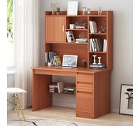 Scrivania per casa e ufficio con ripiano portaoggetti e conigliera, tavolo da studio moderno, postazione di lavoro per computer con cassetti e libreria, scrivania in legno con ripiani, 99 x 45,7 x