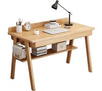 Scrivania per casa e ufficio, in legno, piccola scrivania per computer, scrivania da lavoro, scrivania per studio con 2 cassetti e ripiani (colore naturale, 120 x 60 x 75 cm)
