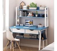 Scrivania per casa e ufficio, postazione di lavoro con ripiani superiori, scrivania per computer con gabbia e libreria per studiare la scrittura