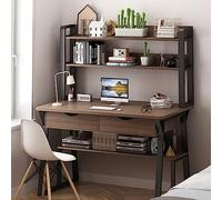 Scrivania per casa e ufficio, postazione di lavoro con ripiani superiori, scrivania per computer con gabbia e libreria per studiare la scrittura