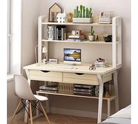 Scrivania per casa e ufficio, postazione di lavoro con ripiani superiori, scrivania per computer con gabbia e libreria per studiare la scrittura