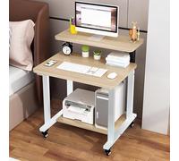 Scrivania Per Computer A 3 Ripiani Con Supporto Per Monitor E Ripiani Portaoggetti, Piccolo Tavolo Mobile Per Laptop Per Spazi Limitati, Finitura Wengé, Design Compatto