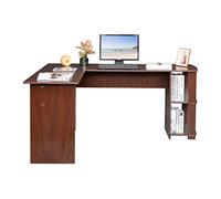 Scrivania per computer a forma di L in legno con librerie a due strati, scrivania ad angolo retto, postazione di lavoro, scrivania angolare per PC con libreria durevole mobili per casa ufficio