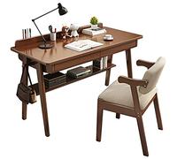 Scrivania per computer con 2 cassetti, in legno massello, tavola spessa, moderna consolle per il trucco e sedia