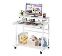 Scrivania per Computer con 4 Ruote Tavolo Porta PC Con spazio di archiviazione Scrivania per Computer Scrivania Ufficio Portatile Facile da Montare per Casa Ufficio Studio 80x50x90CM (Bianco)