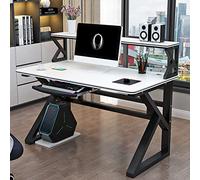 Scrivania per computer con libreria, moderna postazione di lavoro per studio, struttura in metallo robusto, ideale per casa e ufficio