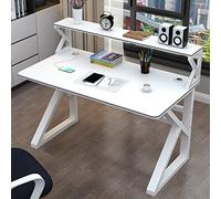 Scrivania per computer con libreria, moderna postazione di lavoro per studio, struttura in metallo robusto, ideale per casa e ufficio
