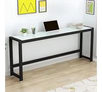Scrivania per computer con piano in vetro, rettangolare, altezza 73 cm, senza sedie, tavolo lungo in vetro temperato, per camera da letto economica, tavolo stretto, scrivania da parete nera e bianca