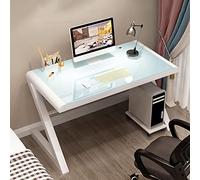 Scrivania per computer con piano in vetro temperato e struttura in metallo a forma di Z, moderna postazione di lavoro per casa e ufficio, per studenti, scrittori e giocatori, design elegante e