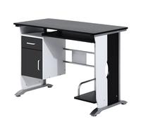 Scrivania per Computer con Ripiano Cassetto e Armadietto 100x52x75 cm in MDF e Ferro Bianca e Nera