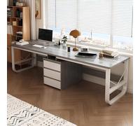 Scrivania per computer da gioco per due persone con cassetti, postazione di lavoro in legno per due, ideale per casa e ufficio