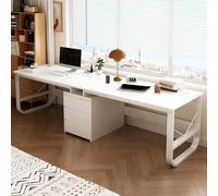 Scrivania per computer da gioco per due persone con cassetti, postazione di lavoro in legno per due, ideale per casa e ufficio