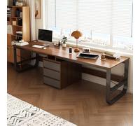 Scrivania per computer da gioco per due persone con cassetti, postazione di lavoro in legno per due, ideale per casa e ufficio