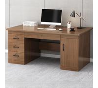 Scrivania per Computer da Ufficio con Finitura in Legno e 3 cassetti con Serratura, Gestione dei Cavi, Moderna scrivania da Ufficio per Ufficio, Senza sedie, 55" L x 23,5" W 29" H, Noce B