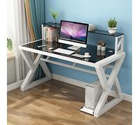 Scrivania per computer in vetro temperato con libreria, moderna e semplice, per casa e ufficio, scrivania per studenti, postazione di lavoro, facile da montare