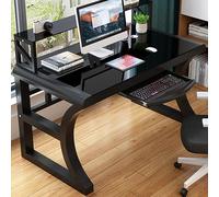 Scrivania per computer in vetro temperato con ripiani portaoggetti, tavolo da gioco moderno con struttura in metallo e gestione dei cavi, per postazione di lavoro per casa e ufficio