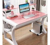 Scrivania per computer in vetro temperato con ripiani portaoggetti, tavolo da gioco moderno con struttura in metallo e gestione dei cavi, per postazione di lavoro per casa e ufficio