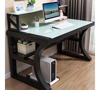 Scrivania per computer in vetro temperato con ripiani portaoggetti, tavolo da gioco moderno con struttura in metallo e gestione dei cavi, per postazione di lavoro per casa e ufficio