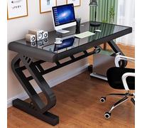 Scrivania per computer in vetro temperato con struttura in metallo a forma di Z, ampia superficie per scrivere e giocare, ideale per casa, ufficio e studio