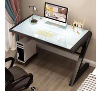 Scrivania per computer in vetro temperato con vassoio per tastiera, scrivania moderna per scrivere e giocare, postazione di lavoro per casa e ufficio per PC portatile studio