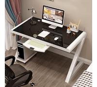 Scrivania per computer in vetro temperato con vassoio per tastiera, scrivania moderna per scrivere e giocare, postazione di lavoro per casa e ufficio per PC portatile studio