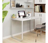 Scrivania per Computer Moderna Bianca 110x60x73 cm in Legno Multistrato con Struttura in Metallo, Scrivania da Ufficio Compatta ed Elegante per Casa e Ufficio, Design Robusto e Salvaspazio