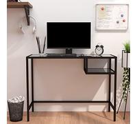 Scrivania per Computer Moderna in Vetro Temperato e Ferro, Design Industriale Elegante, Scrivania da Ufficio o Casa 100x36x74 cm, Nero Marmo, Stabile e Salvaspazio