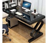 Scrivania per computer moderna in vetro temperato nero da 119 cm, elegante scrivania per casa e ufficio e gaming, postazione di lavoro per produttività e comfort